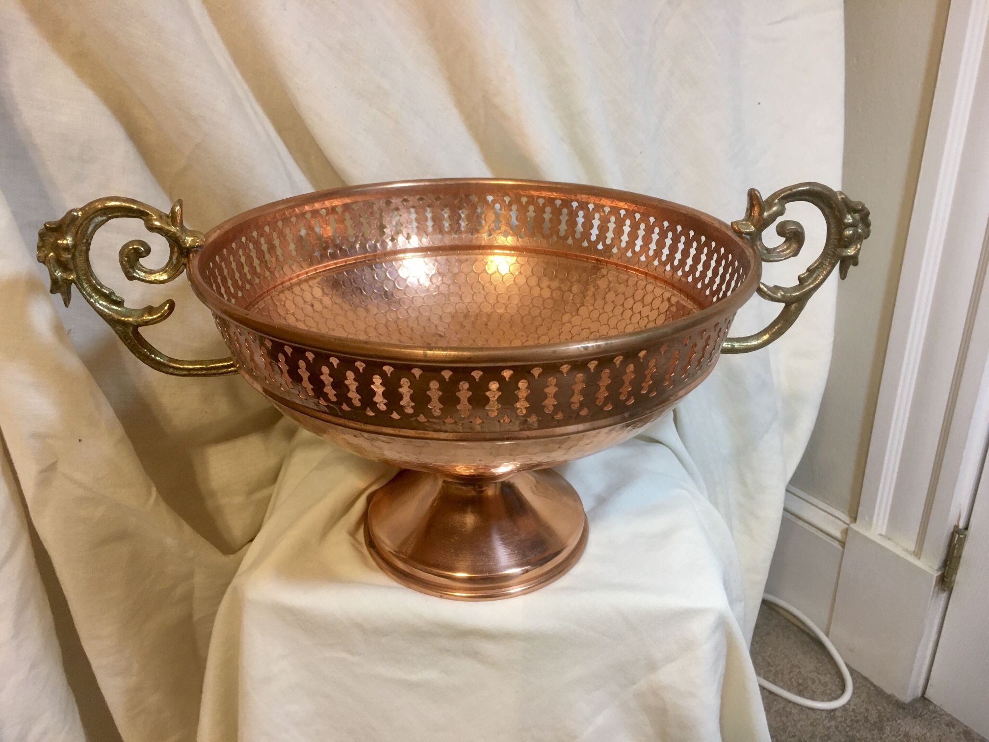 Large Copper Bowl with Brass Handles