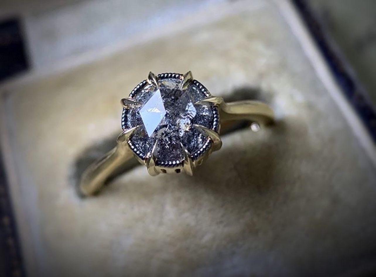 Salt and Pepper Diamond Solitaire Ring