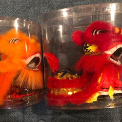 Chinese Lion Handmade Display With Hanging Coins And Bobble Head