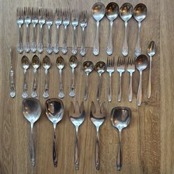 Antique Mixed Silver Plated Serving Spoons and Flatware