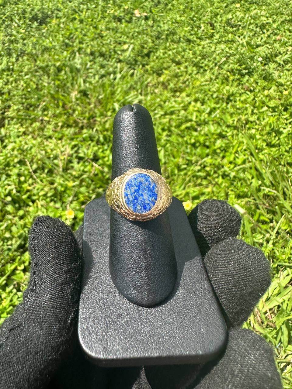 Mens Lapis STONE RING: 8.76G 10K-Y/G, 1-ROUND CUT BLUE STONE SIZE 8
