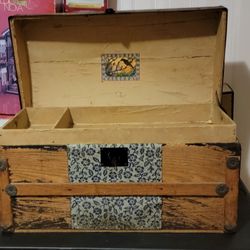 Antique 1880s Victorian Dome-Top Trunk - Original Tray & Lithograph