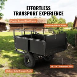 VEVOR Heavy Duty ATV Trailer Steel Dump Cart, 750-Pound 15 Cubic Feet, Garden Utility Trailer with Removable Sides for Riding Lawn Mower Tractor