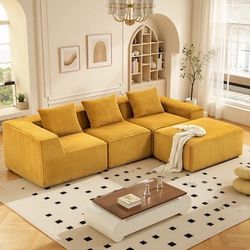 Brand new modular corduroy gold Sofa with ottoman