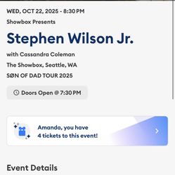 2 tickets to Stephen wWilson Jr. Tonight in Seattle