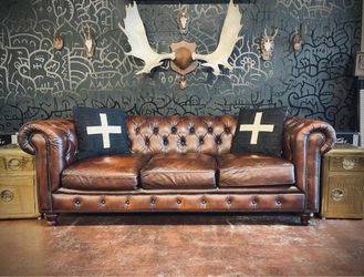 Stunning Vintage Tobacco Brown Leather Chesterfield Kensington Sofa!👀🙀😍