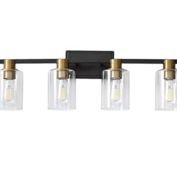 4 - Light Dimmable Vanity Light In Black & Gold Finish By Mercer41 - NIB