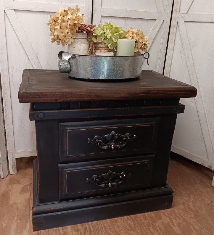Black Distressed Vintage Side Tables Or Nightstands