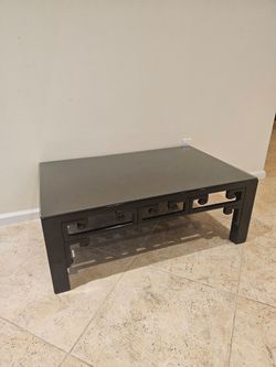 Vintage Asian Ming-Style Black Lacquer Coffee Table with Glass Top