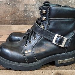 AdTec RideTec Motorcycle Ride Biker Leather Women's 6" Lace Zipper Boots Black 8