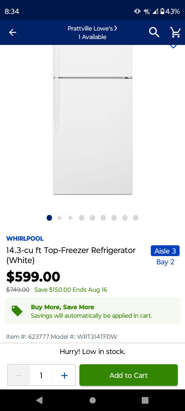 Whirlpool Top Freezer Refrigerator 