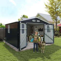 Outdoor Storage Shed, 8x8 protective film, four daylight Windows Lockable Doors,A practical and thoughtful gift,two colors can be freely selected dark