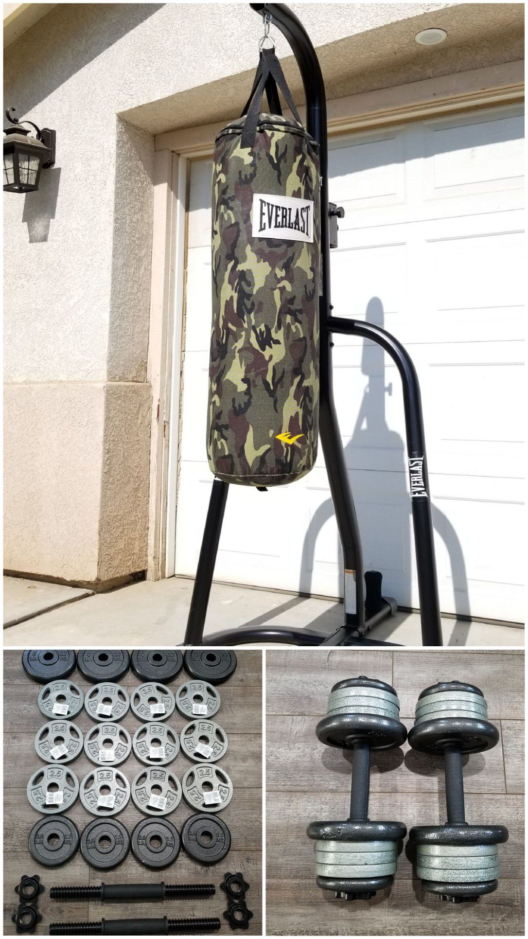 << EVERLAST >> PUNCHING BAG + STAND + 70 LBS ADJUSTABLE DUMBBELL SET [[FREE LOCAL DELIVERY! ]]