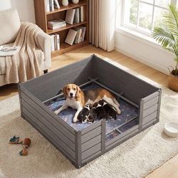 PureWags Whelping Box Kit: Built-In Floor & Reusable Pad, Puppy Playpen for Small-Large Breeds, Non-Toxic PP for Newborn Safety