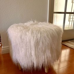 Holley Mongolian Fur/Wood Ottoman Cream - Threshold