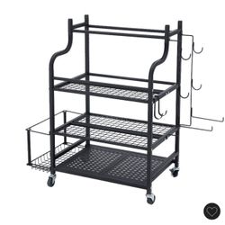 Yoga Mat Storage Rack, Home Gym Workout Equipment Organizer, Powder Coated Finish Steel Yoga Mat Holder with Hooks & Wheels, Black