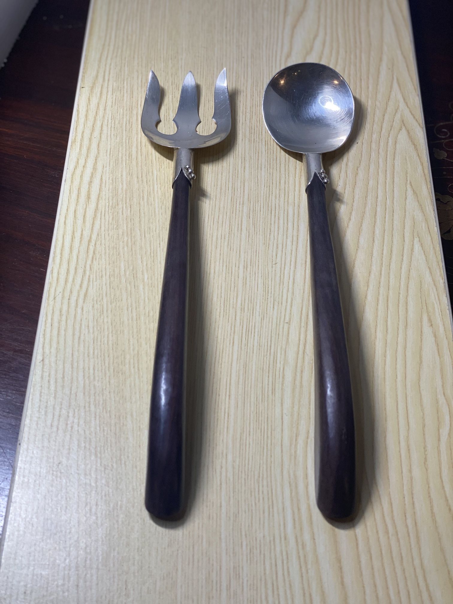 Sterling Silver Mid-Century Salad Set Made In Mexico