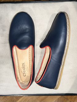 Charix Dark Navy Slip-Ons Sz 38 Women’s 8 Red Trim Turkish Leather