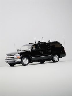 MK Miniatures 1:64 Chevrolet Suburban Black Signal Jammer Version Diecast