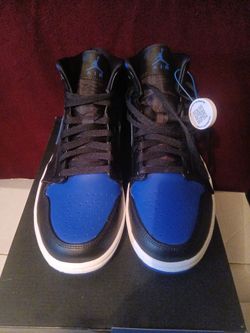 Jordan 1 Mid Black/Hyper Royal 10.5 Men's