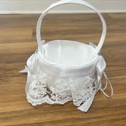White Lace Flower Girl Basket