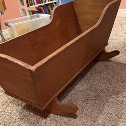 Antique Handmade 1920s Cherry Wood Shaker Rocking Cradle