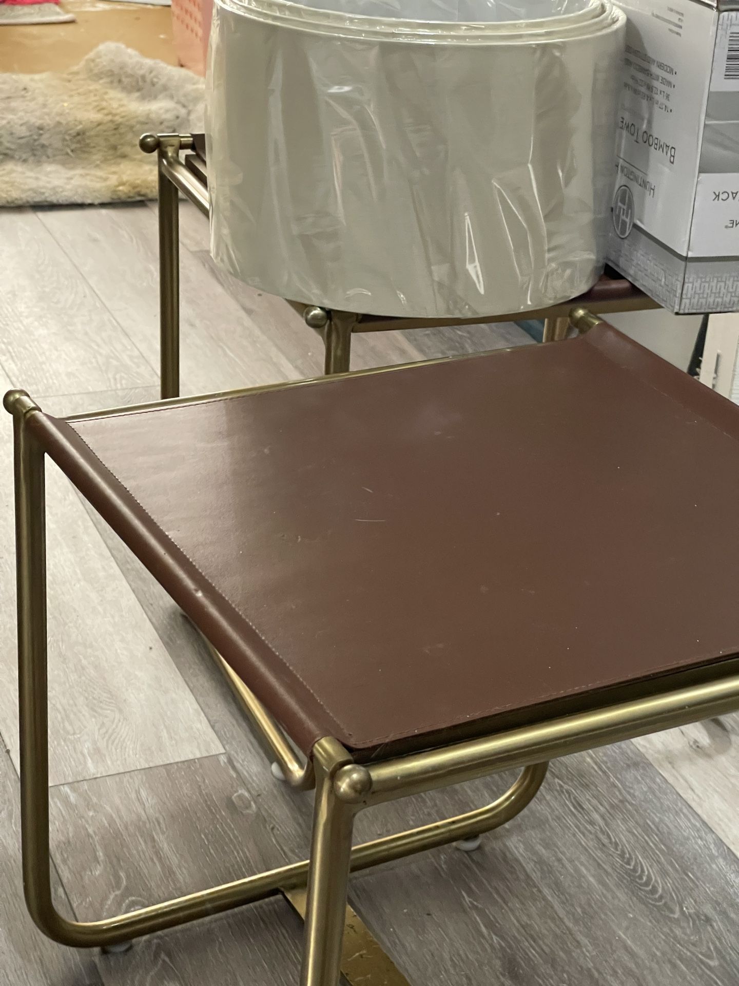 Metal And Faux Leather Side Table Set
