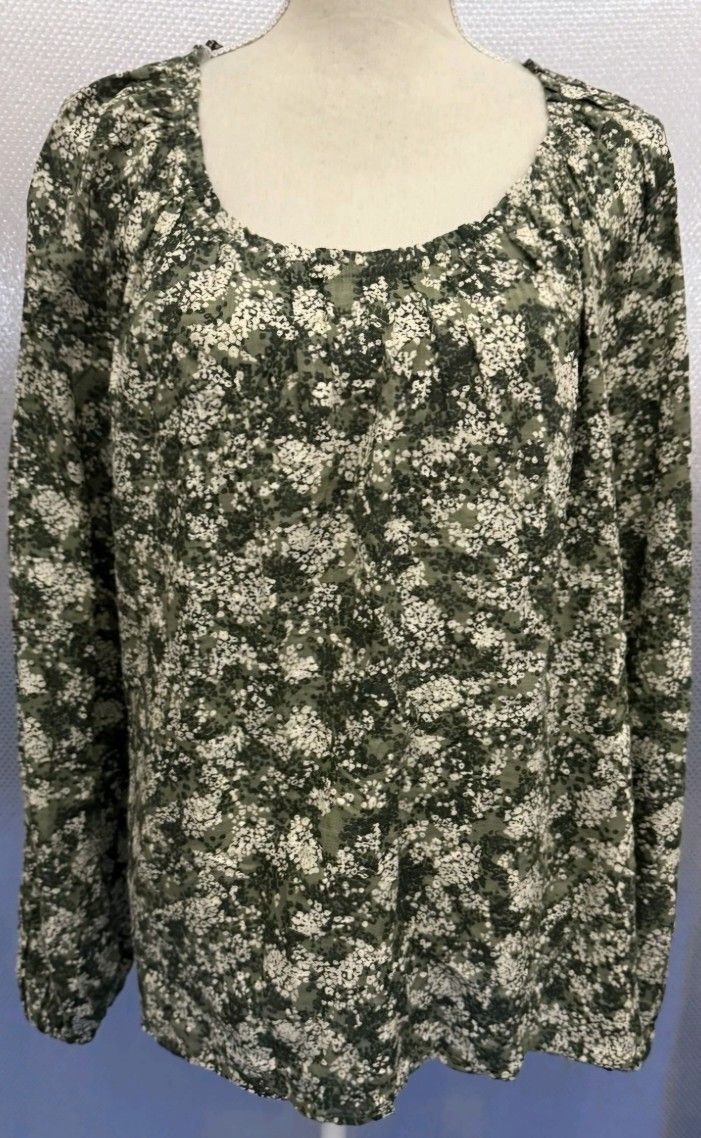 2X Plus A.N.A A New Approach Top Womens Green Floral Boho Peasant Shirt NWT