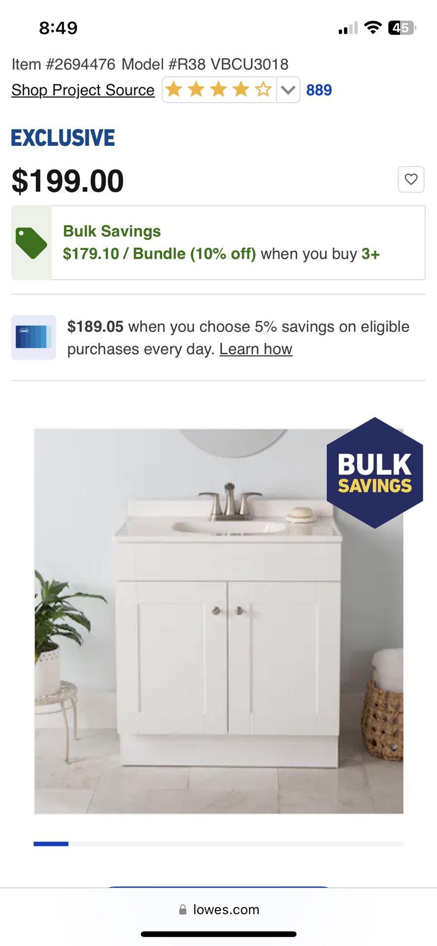 Project Source 30-in White Single Sink Bathroom Vanity with White Cultured Marble Top