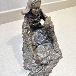 “Girl By Campfire,” 20th Century, Lot-Boobis Chanin, 7 1/2 x 12 x 8 in. Brass