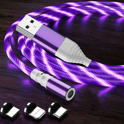 Purple glowing led magnetic 3 in 1 phone charging cable. 6.6ft