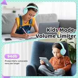 CH2 Kids USB C/3.5mm Headphone for Children Boys Girls, Volume Limit 94dB, On Ear Headphones,Wired Headphones for Teens School, Travel, for Cellphones