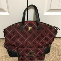 Dooney & Bourke Maroon Signature Logo Hobo Purse with Matching Wallet 