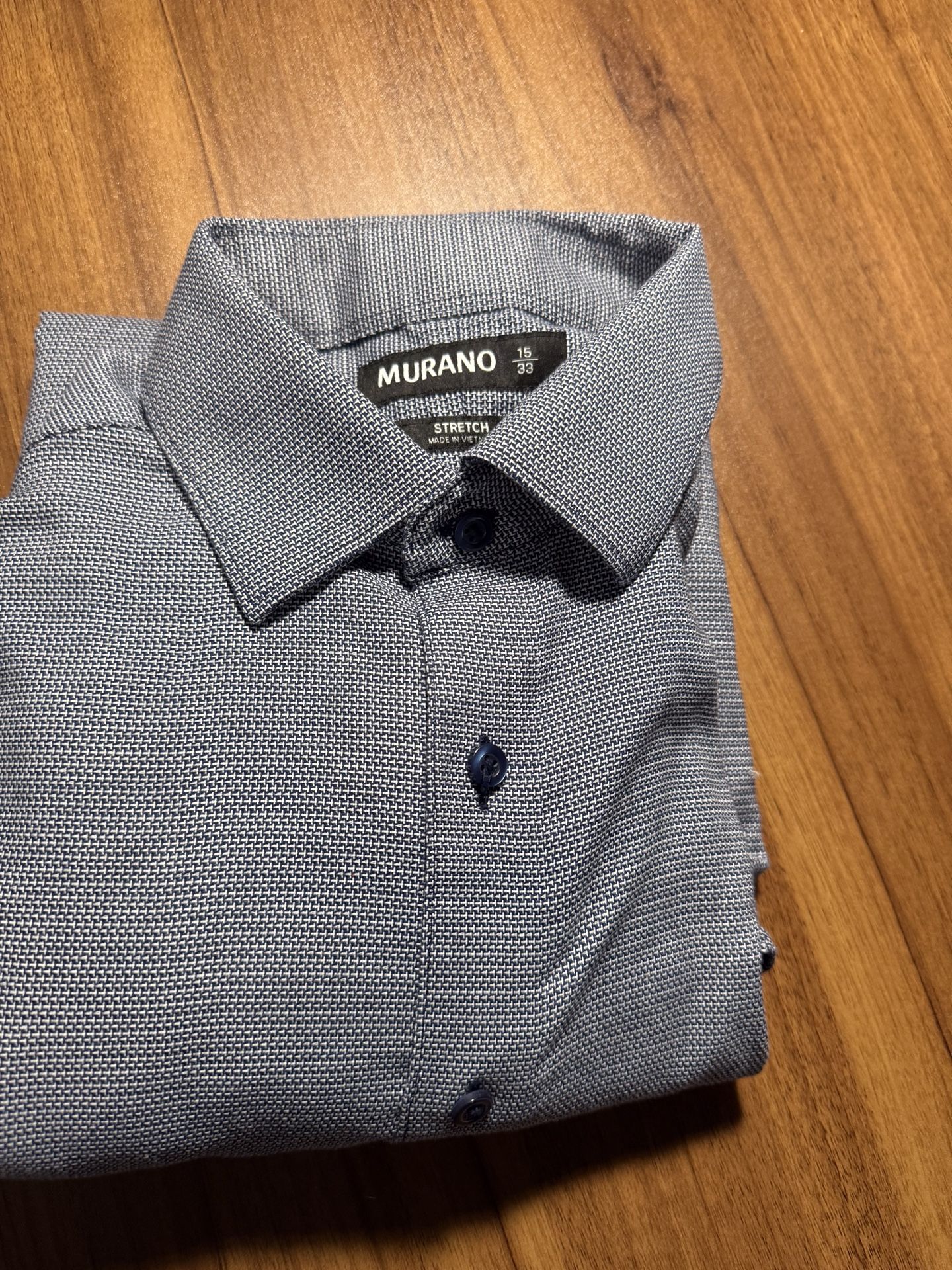 Murano Men’s Stretch Dress Shirt Size 15 33 – Blue Microcheck Pattern