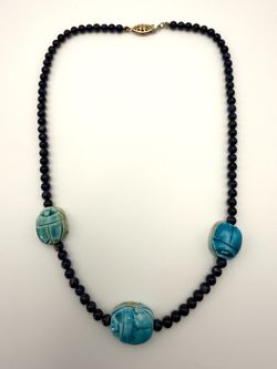 Egyptian Blue Scarab Choker Necklace With Lapis Lazuli