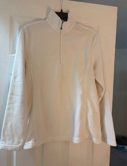 Women’s Size M Lands’ End White Fleece Quarter-Zip Pullover