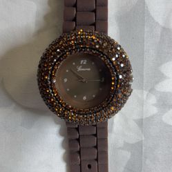 Geneva Brown Crystal Bezel Fashion Watch