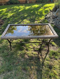 Outdoor Wicker Patio Dining Table with Glass Top