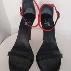 Italian Leather Red And Black Sandals, 7.5