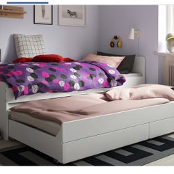 IKEA Twin Bed With Pull Out Bed & Storage 