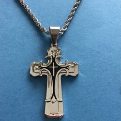 Stainless Steel Cross with Black Detail on Rope Chain *Pickup Boca Raton