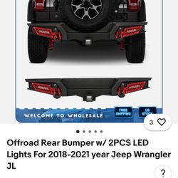 Off road rear bumper with two piece LED lights For 2018 - 2021 Jeep Wrangler JL