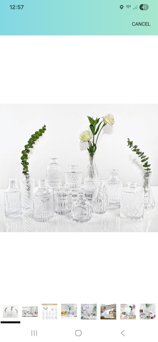 Glass Bud Vases Set of 12, Small Vases for Centerpieces, Vintage Mini Vases for Wedding Decor, Clear Glass Bud Vase in Bulk, Office and Home Table Flo