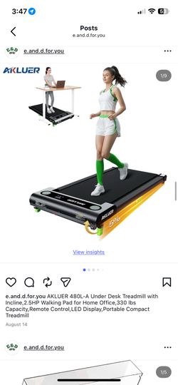 AKLUER 480L-A Under Desk Treadmill with Incline,2.5HP Walking Pad for Home Office,330 lbs Capacity,Remote Control,LED Display,Portable Compact Treadmi