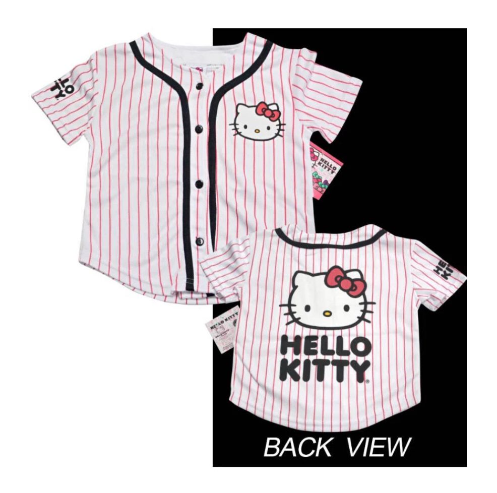 Sanrio Hello Kitty Logo PinStripe Baseball Girl Jersey Size 4 - Pink