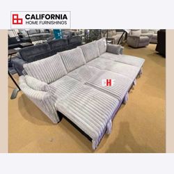 Modern U-Shape Sleeper Sectional - Modular Pull Out Bed Couch with USB Ports