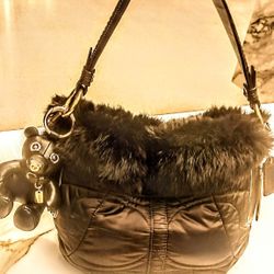 Brown Coach Handbag,Purse,Rabbit Fur Hand Bag