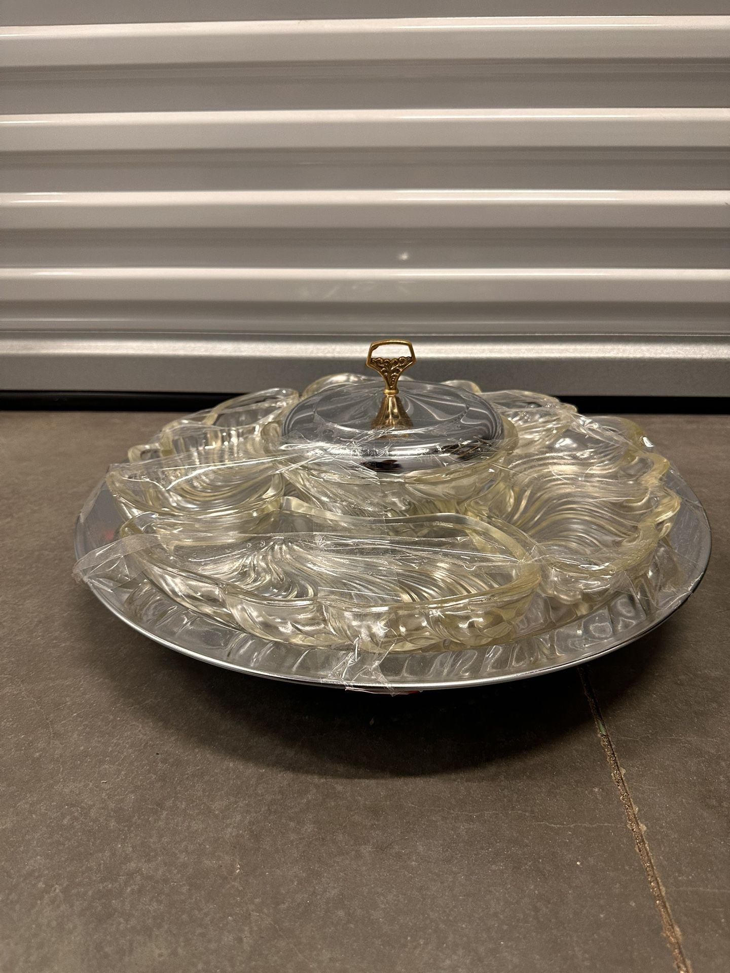 Vintage Kromex Lazy Susan Rotating Party Platter