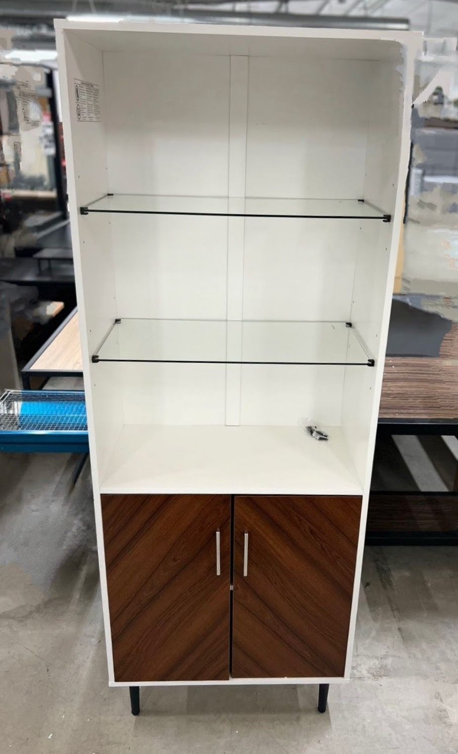 New Mid-Century Modern Storage Cabinet Hutch with Glass Shelves & Soft-Close Doors