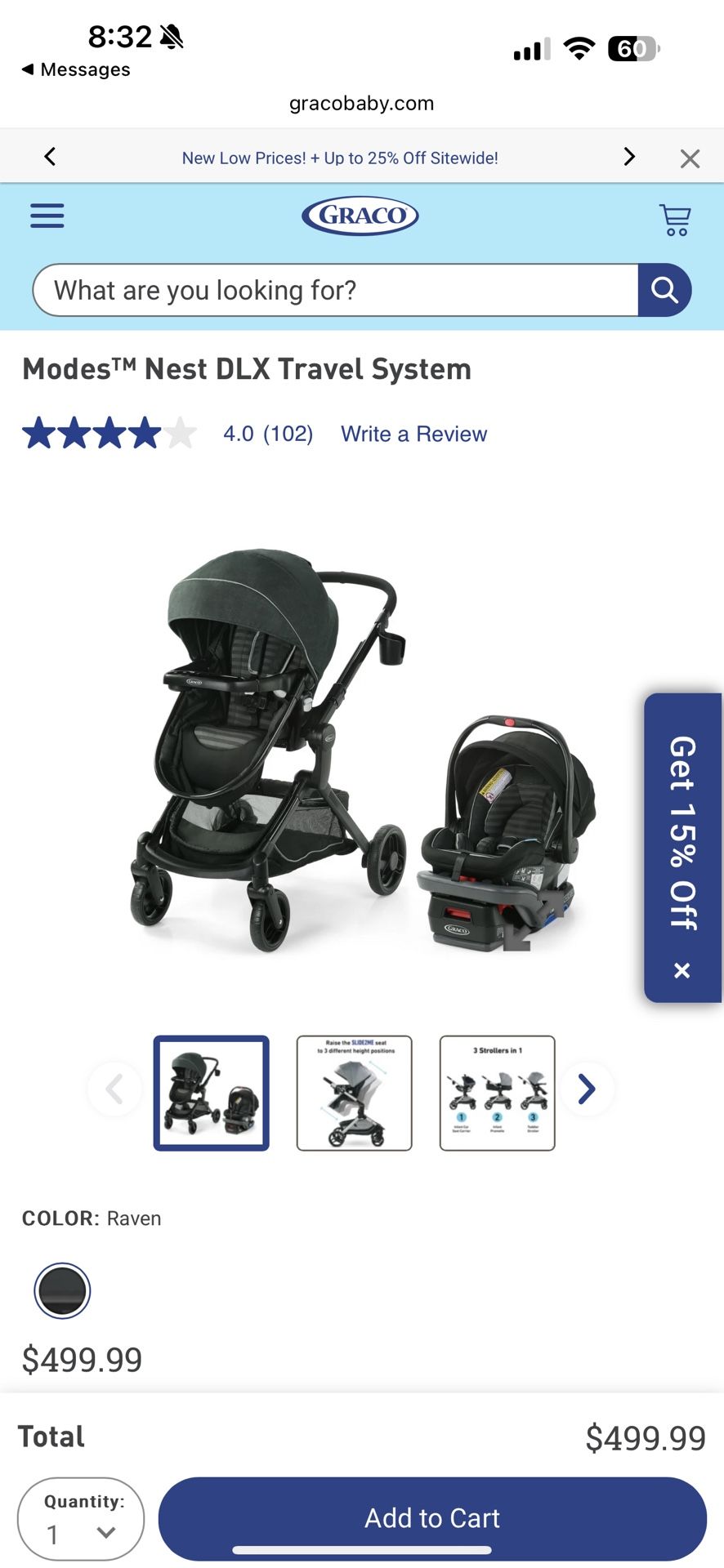 Graco Modes Nest DLX Travel System Stroller & Car Seat